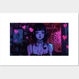 Cyberpunk Girl Pink Hearts Posters and Art